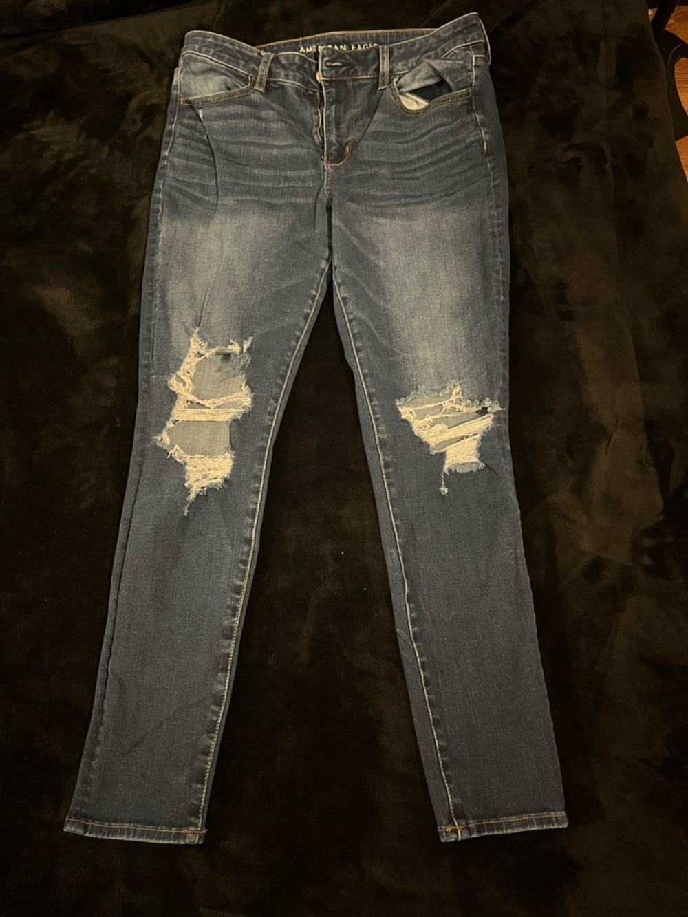 AEO Women's Ripped Skinny Jeans - Dark Blue